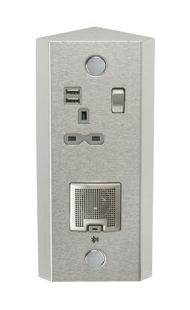 Knightsbridge Dual USB Vertical Socket with Bluetooth Speaker Stainless Steel | SKR0013