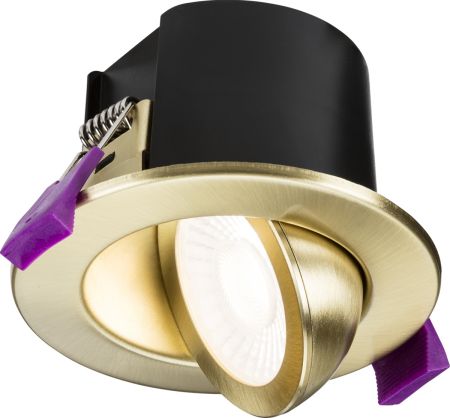 Knightsbridge SpektroLED Evo Tilt Fire Rated IP65 CCT LED Downlight Brushed Brass | SPKEVTB