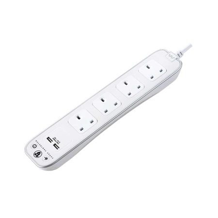 Masterplug High Gloss USB Surge protected 4 Socket Extension Lead White | SRGLSU42PW