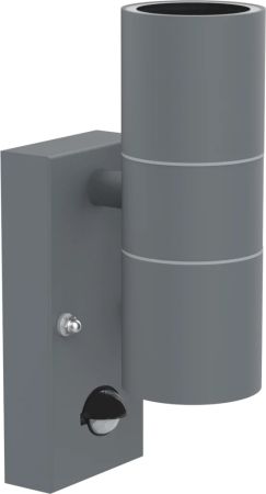 Kosnic Swimley Twin 7W GU10 Grade 304 Up/Down PIR Sensor Wall Light Grey | SWIR/GU10/S-GRY