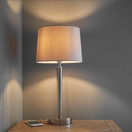Endon Lighting Syon 40w USB Table Lamp with Mink Silk Shade 72175