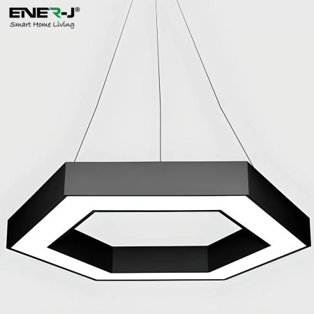 Ener-J 25W Hollow 6500K LED Hexagon Pendant Light Black | T170