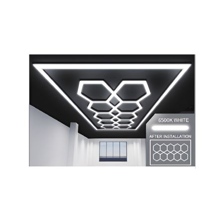 Ener-J T305 570W Designer Car Showroom Ceiling Lights with Frame (10 Hexagons and border)