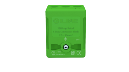 Live Electrical 5 Way Single Pole 100A 230V AC Distribution Terminal Blocks Green | TB5P100-Green