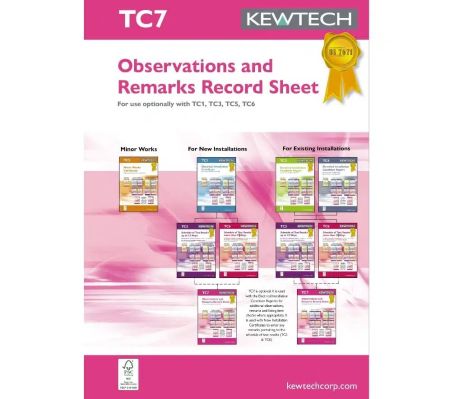 Kewtech Additional Observation Record sheet for Electrical Installation Condition Reports (ECIR) | TC7