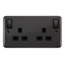 Click Deco Plus 13A Ingot 2G Double Pole Switched Socket Outlet With Outboard Rockers DPBN836BK