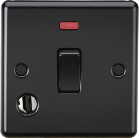 Knightsbridge 20A 1G Double Pole Switch With Neon & Flex Outlet Matt Black | CL834FMBB