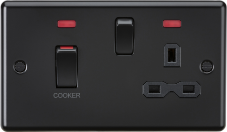 Knightsbridge 45A DP Cooker Switch & 13A Socket With Neon Matt Black | CL83MNMBB