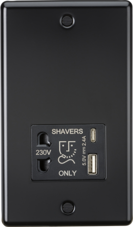 Knightsbridge 230v Shaver Socket With Dual Usb A+C Matt Black | CL8909MB