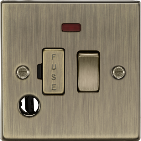 Knightsbridge 13A Switched Fused Spur Unit With Neon & Flex Outlet Antique Brass | CS63FAB