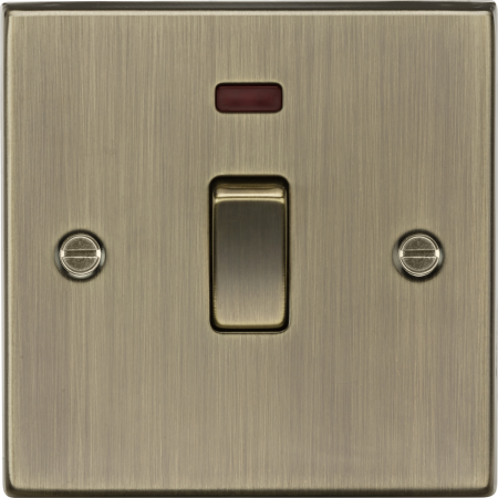 Knightsbridge 20A 1G Double Pole Switch With Neon Antique Brass | CS834NAB