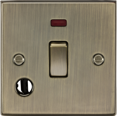 Knightsbridge 20A 1G Double Pole Switch With Neon & Flex Outlet Antique Brass | CS834FAB