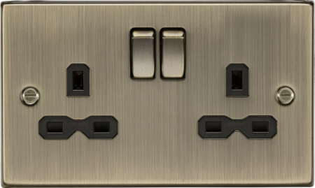 Knightsbridge 13A 2g Dp Switched Socket Antique Brass With Black Insert | CS9AB