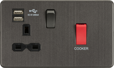 Knightsbridge Screwless Smoked Bronze 45a Dp Switch & 13a Socket With Dual Usb Sfr8333usb
