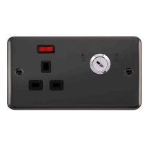 Click Deco Plus 13A Ingot 1G Double Pole Key Lockable Switched Socket With Neon (Double Plate) DPBN655BK