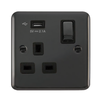 Click Deco Plus Black Nickel 13A Single Switched Socket USB DPBN571UBK