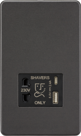 Knightsbridge Screwless Smoked Bronze Shaver Socket with Dual USB A+C Smoked Bronze | SF8909SB