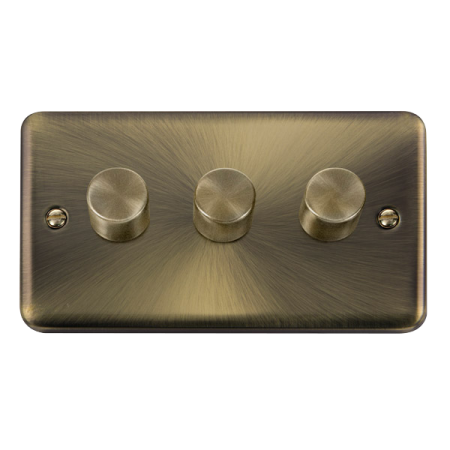 Click Deco Plus Antique Brass 3 Gang 2 Way 100w LED Dimmer Switch | DPAB163
