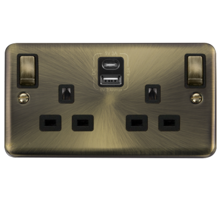 Click Deco Plus Ant/brass Type A & C Usb Double Socket Dpab586bk