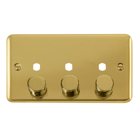 Click Deco Plus Polished Brass 3 Gang Empty Dimmer Plate & Knobs DPBR153PL