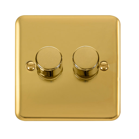 Click Deco Plus Polished Brass 2 Gang 2 Way 100W LED Dimmer Switch DPBR162