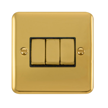 Click Deco Plus Polished Brass 3 Gang 2 Way Ingot Switch DPBR413BK