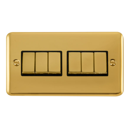 Click Deco Plus Polished Brass 6 Gang 2 Way Ingot Switch DPBR416BK