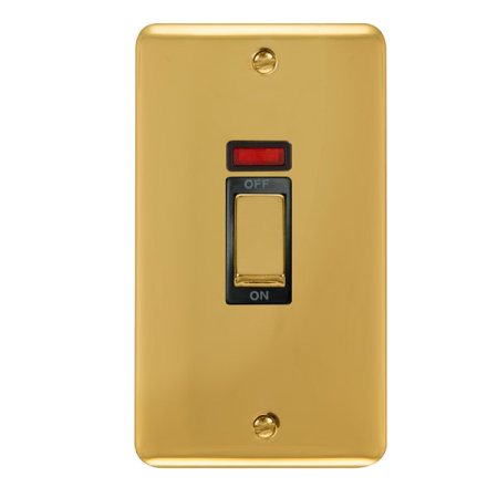 Click Deco Plus Polished Brass 2 Gang 45A Double Pole Switch with Neon DPBR503BK