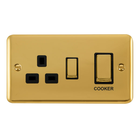 Click Deco Plus Polished Brass 45A Double Pole Switch with 13A Double Pole Switched Socket Outlet DPBR504BK