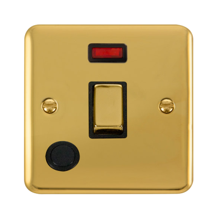 Click Deco Plus Polished Brass 20A Double Pole Switch & Flex Outlet Neon DPBR523BK