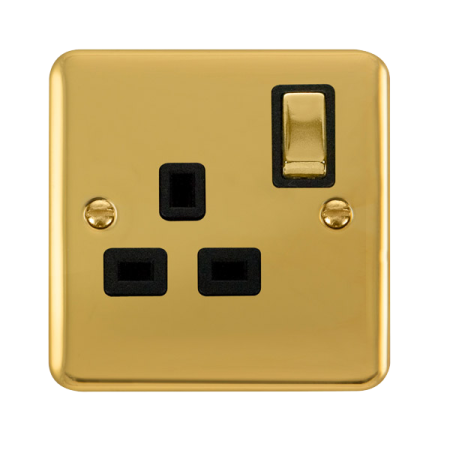 Click Deco Plus Polished Brass 13A Single Switched Socket DPBR535BK