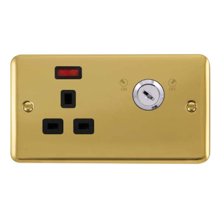 Click Deco Plus Polished Brass 13A Lockable Socket Black Insert | DPBR655BK