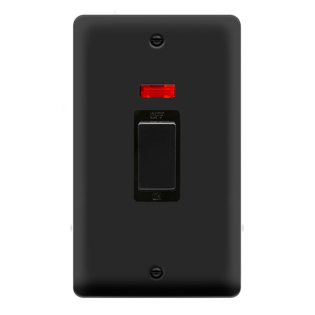 Click Deco Plus Matt Black 2 Gang 45A Double Pole Switch with Neon DPMB503BK