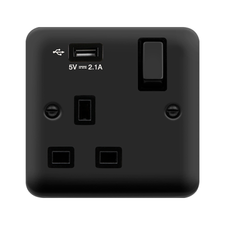 Click Deco Plus Matt Black 13A Single Switched Socket USB DPMB571UBK