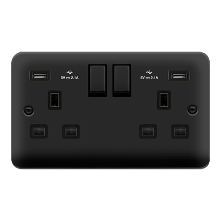 Click Deco Plus Matt Black Twin USB Double Switched Socket | DPMB580BK
