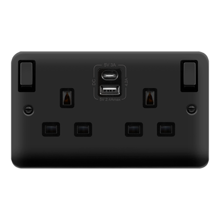 Click Deco Plus Matt Black Type A & C USB Double Socket | DPMB586BK