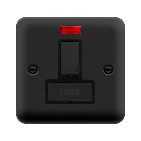 Click Deco Plus Matt Black Switched Fused Spur with Neon DPMB752BK