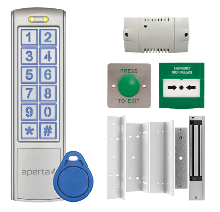 Esp Aperta Single Internal Door Silver Proximity Keypad Kit C/w Mushroom Exit Button & Internal Green Callpoint Ezt3km