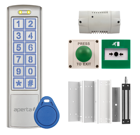 Esp Aperta Single External Door Silver Proximity Keypad Kit C/w IP55 Mushroom Exit Button | EZT3KXT