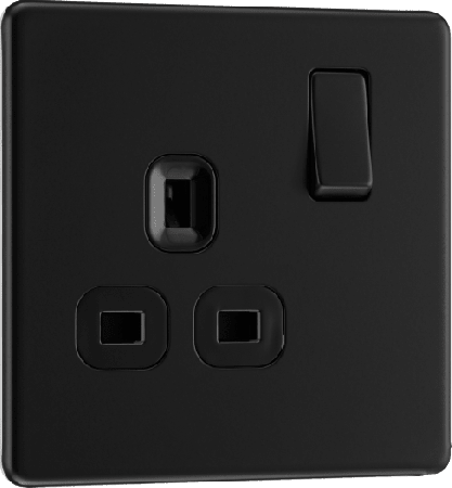 BG Nexus Screwless Matt Black Single Switched 13A Power Socket | FFB21B