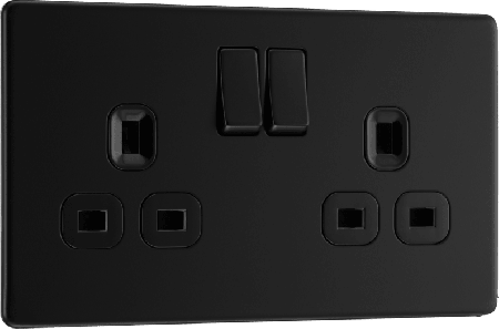 BG Nexus Screwless Matt Black Double Switched 13A Power Socket | FFB22B
