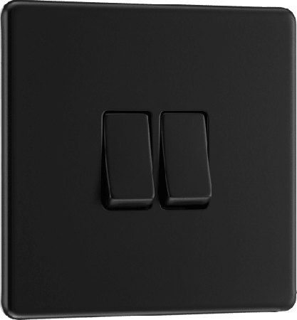 BG Nexus Screwless Matt Black 2 Way Double Light Switch | FFB42