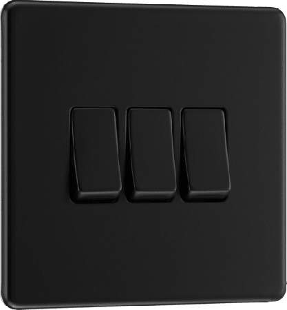 BG Nexus Screwless Matt Black 2 Way 3-Gang Light Switch | FFB43