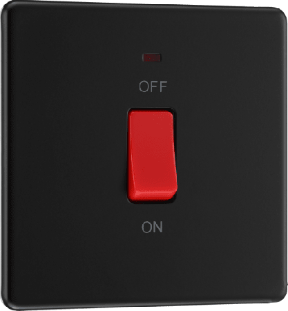 BG Nexus Screwless Matt Black 45A Single Cooker Switch | FFB74