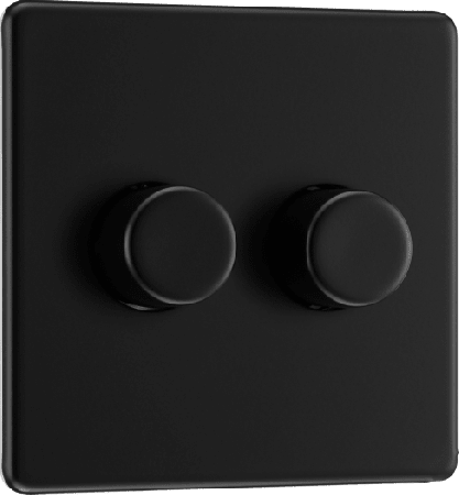 BG Nexus Screwless Matt Black Double Push On/Off LED 2-Way Dimmer Switch | FFB82