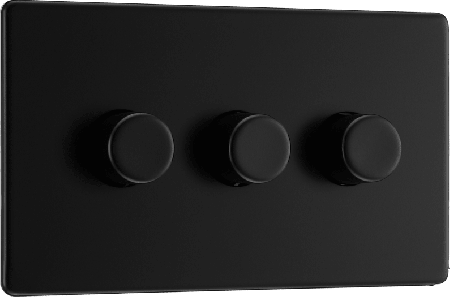 BG Nexus Screwless Matt Black Triple Push On/Off LED 2-Way Dimmer Switch | FFB83