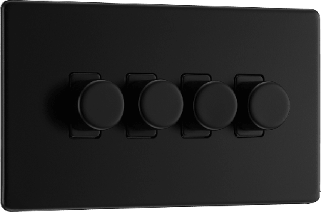 BG Nexus Screwless Matt Black Quadruple Push On/Off LED 2-Way Dimmer Switch | FFB84