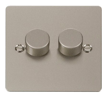 Click Define Pearl Nickel 2 Gang 2 Way 100W LED Dimmer Switch FPPN162