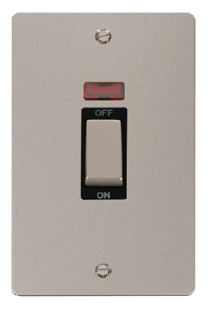 Click Define Pearl Nickel 2 Gang 45A Vertical Double Pole Switch with Neon FPPN503BK