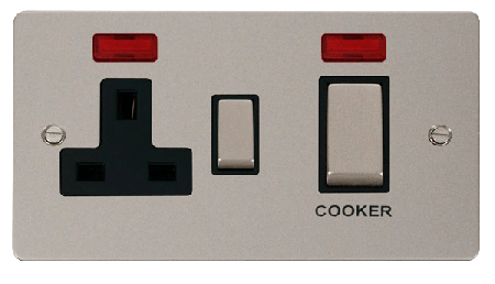 Click Define Pearl Nickel 45A DP Switch & Socket Neon FPPN505BK